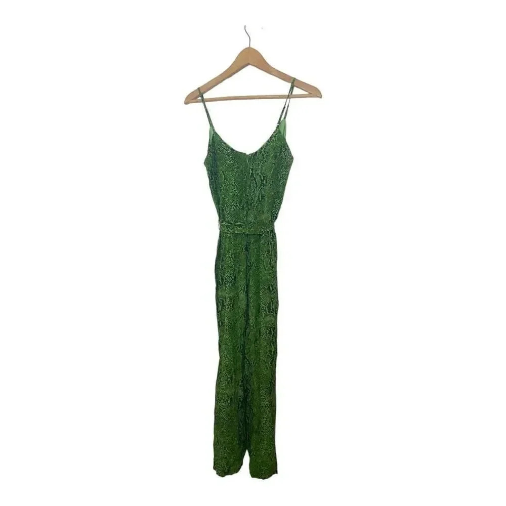 L’Agence Jaelyn Green Silk Animal Print Cropped Wide Leg Jumpsuit Size 2 - Picture 2 of 10